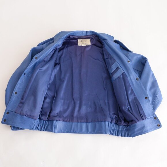 Women's Blue Leather Jacket - Picture 14 of 14